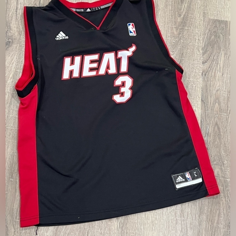 Adidas Miami Heat Dwyane Wade Number 3 Size Large Jump Man Jersey Black